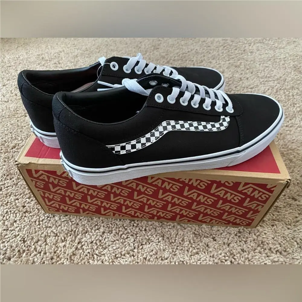 Vans Mens Ward DX Skateboard Shoes Sneakers Checkered Black White Size 10.5