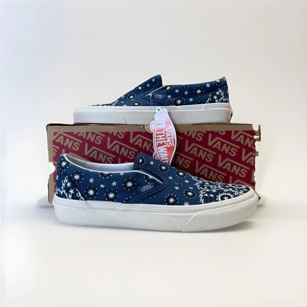 Vans Classic Slip-on Bandana Print Blue White Men 5.5 Women 7
