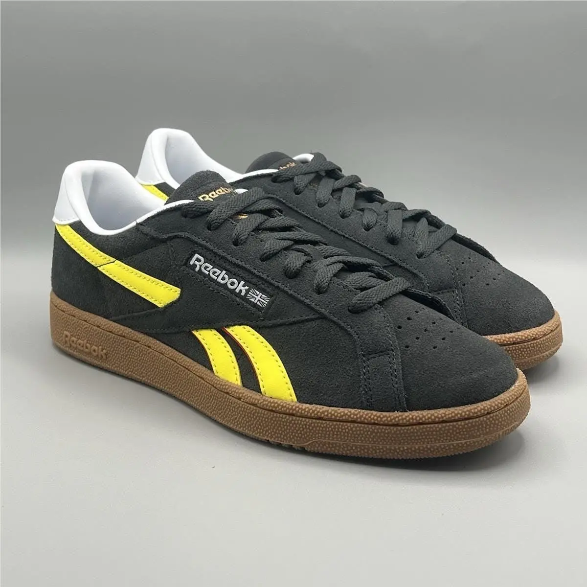 Reebok Classic Club C Grounds UK Gray Yellow Suede Retro - Men`s Size 10