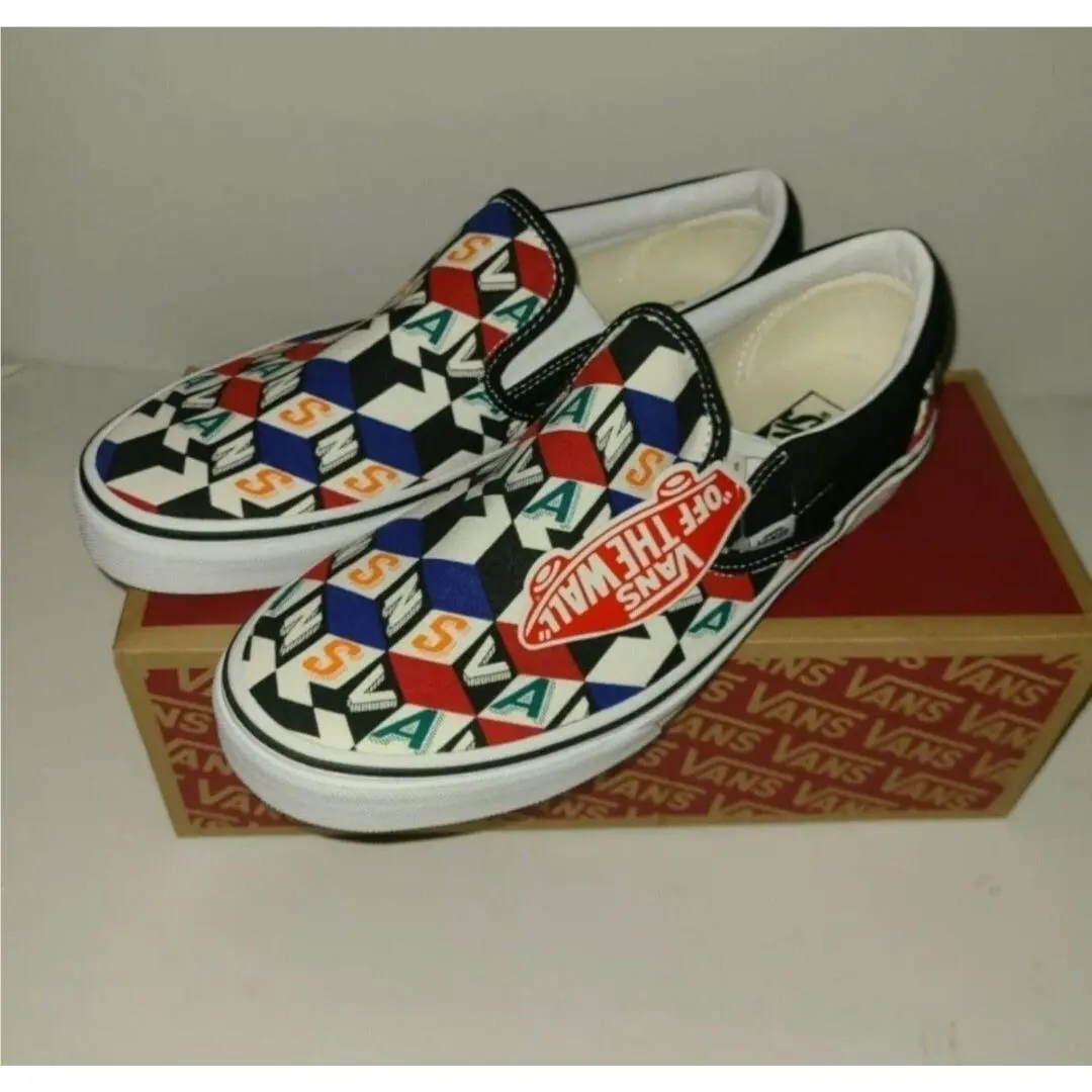 Vans Checker Cube Classic Slip-on Multi/true White Mens Size 9.5 Skate Shoes