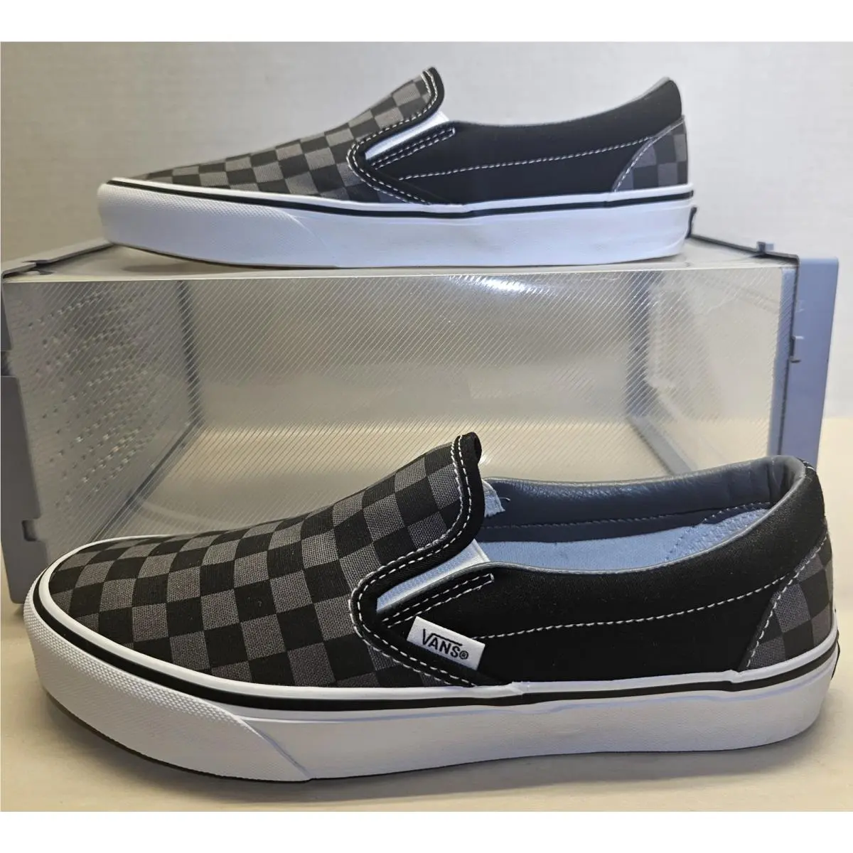 Vans Unisex Classic Slip-on Checkerboard Black/pewter Skate Shoe Size M8.5/W10
