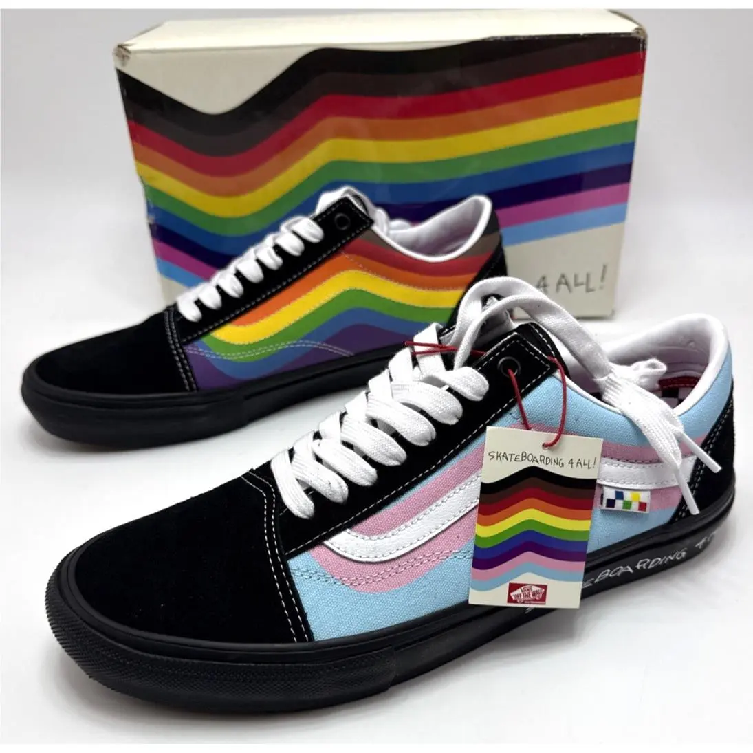 Vans Men`s Skate Old Skool Pride Black Rainbow Suede Canvas Skateboarding Shoes