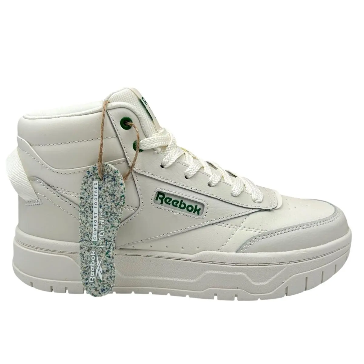 Reebok Womens Tech Geo Leather Sneakers Chalk-green Size 8 Ortholite High Top