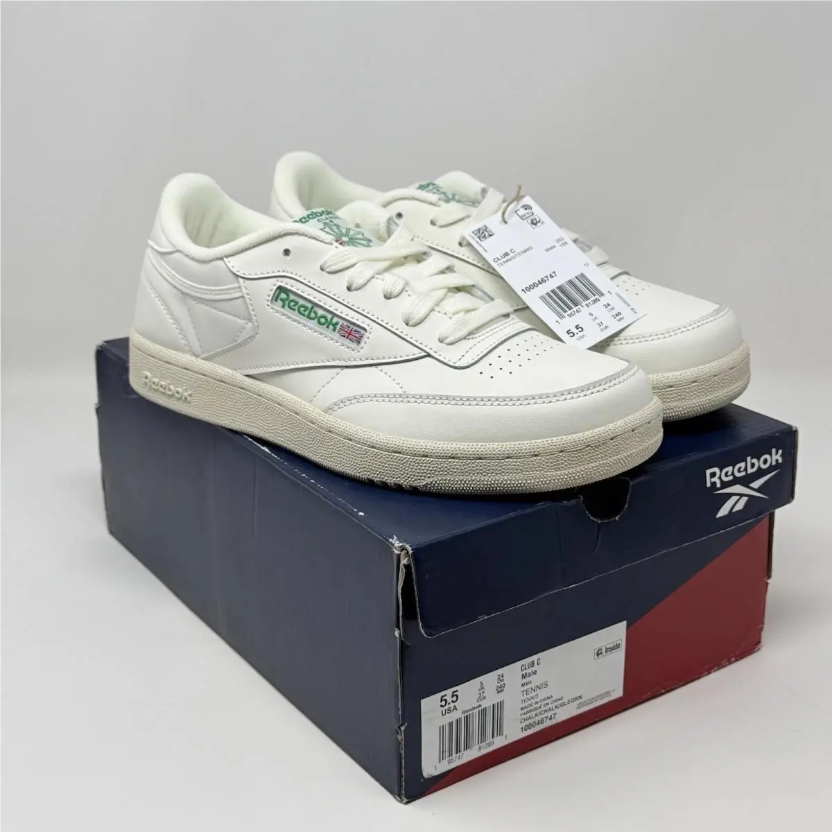 Reebok Club C Sneakers Mens Boys 5.5 Chalk White Green Leather Tennis Shoes