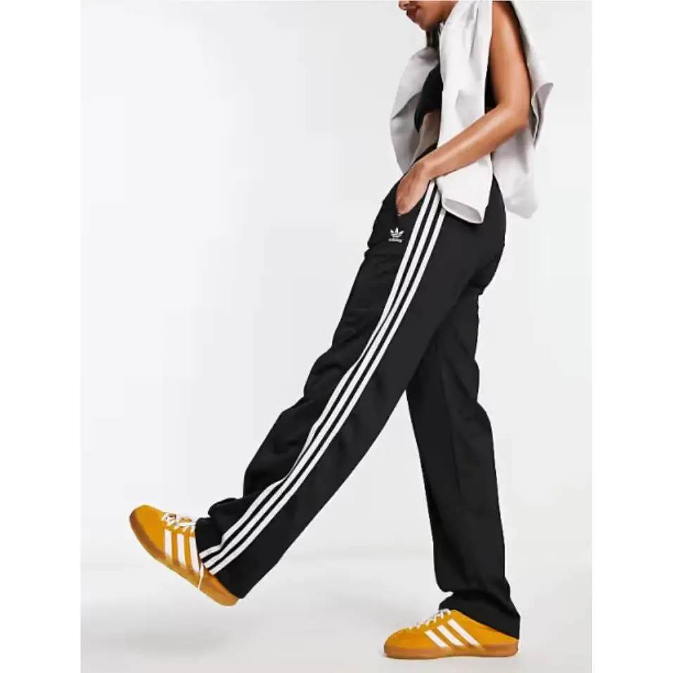 Adidas Classic Firebird Wide Leg Track Pants Smocked Waist Women`s Size L Black