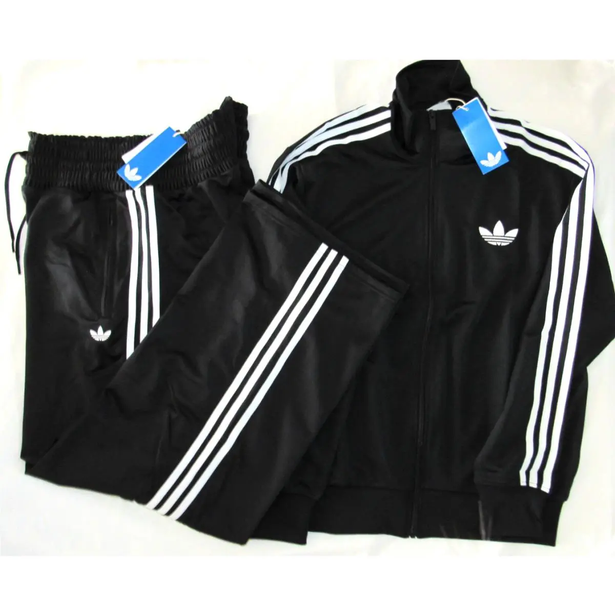 Adidas Classic Firebird Track Jacket Smocked Wide Leg Pants Women`s M Black