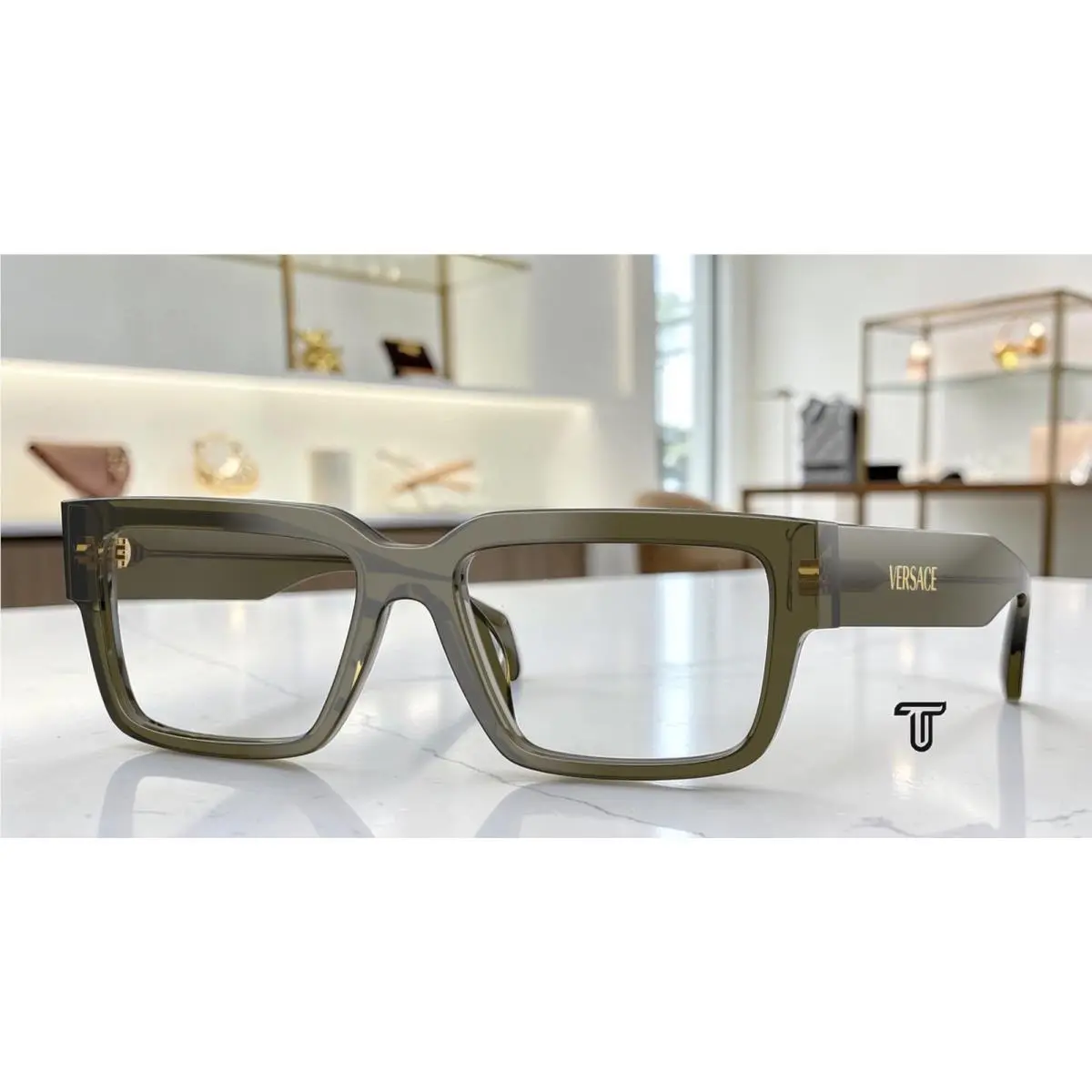 Versace VE3374U 5542 Transparent Dark Green Demo Lens 55 mm Men`s Eyeglasses