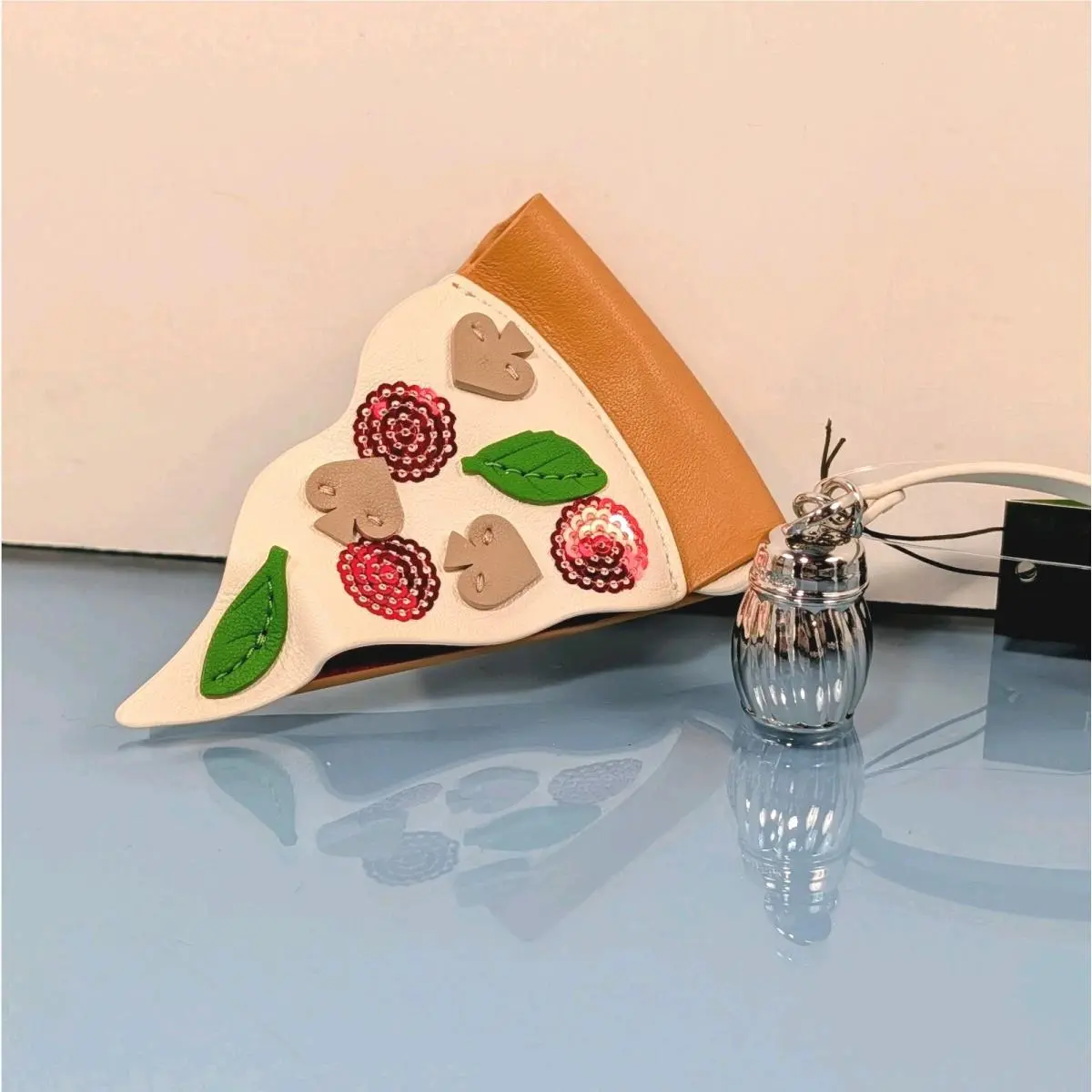 Kate Spade New York Pizza Slice Leather Key Fob Silver Parmesan Shaker Bag Charm