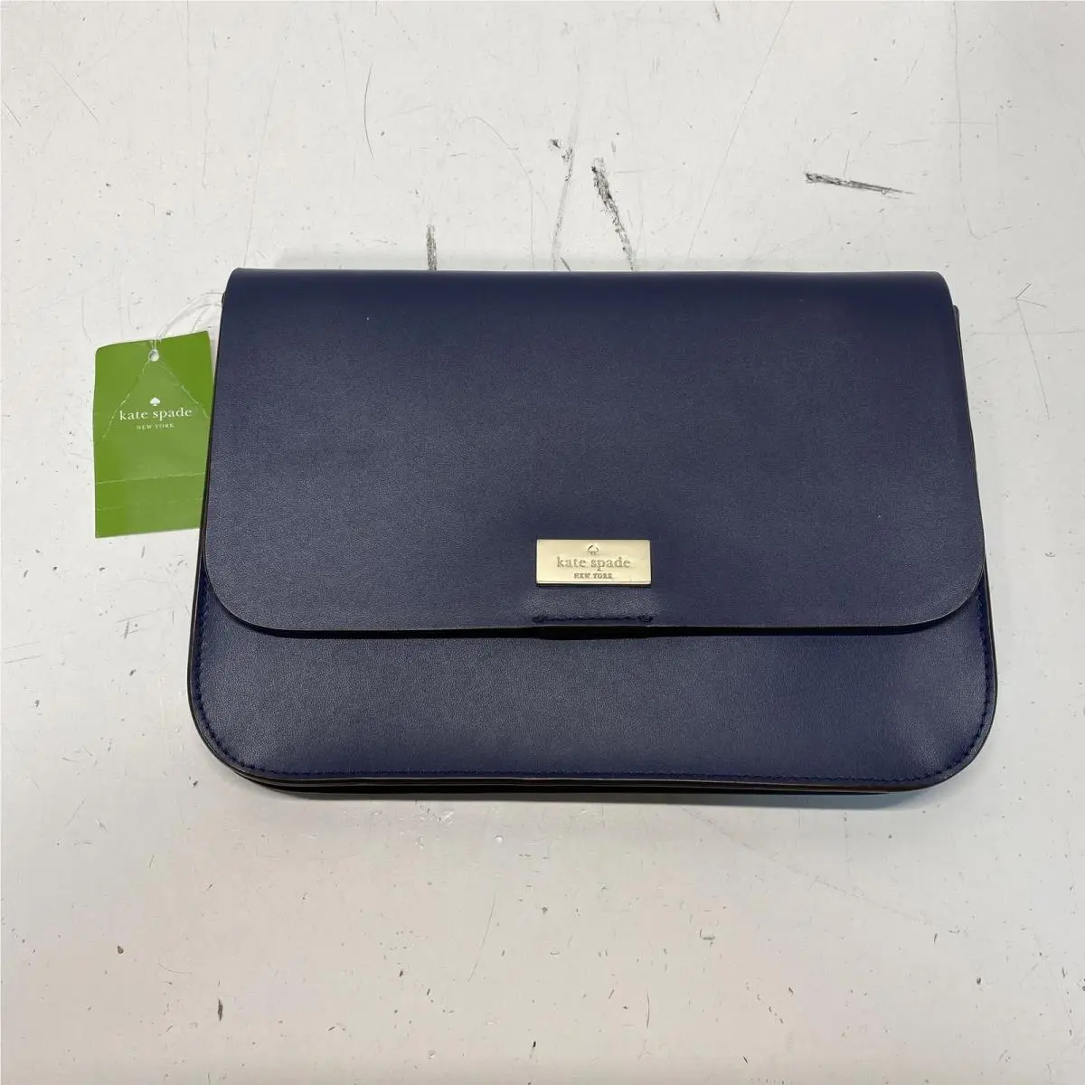 Kate Spade Navy Blue Leather Flap Crossbody Bag Gold Hardware