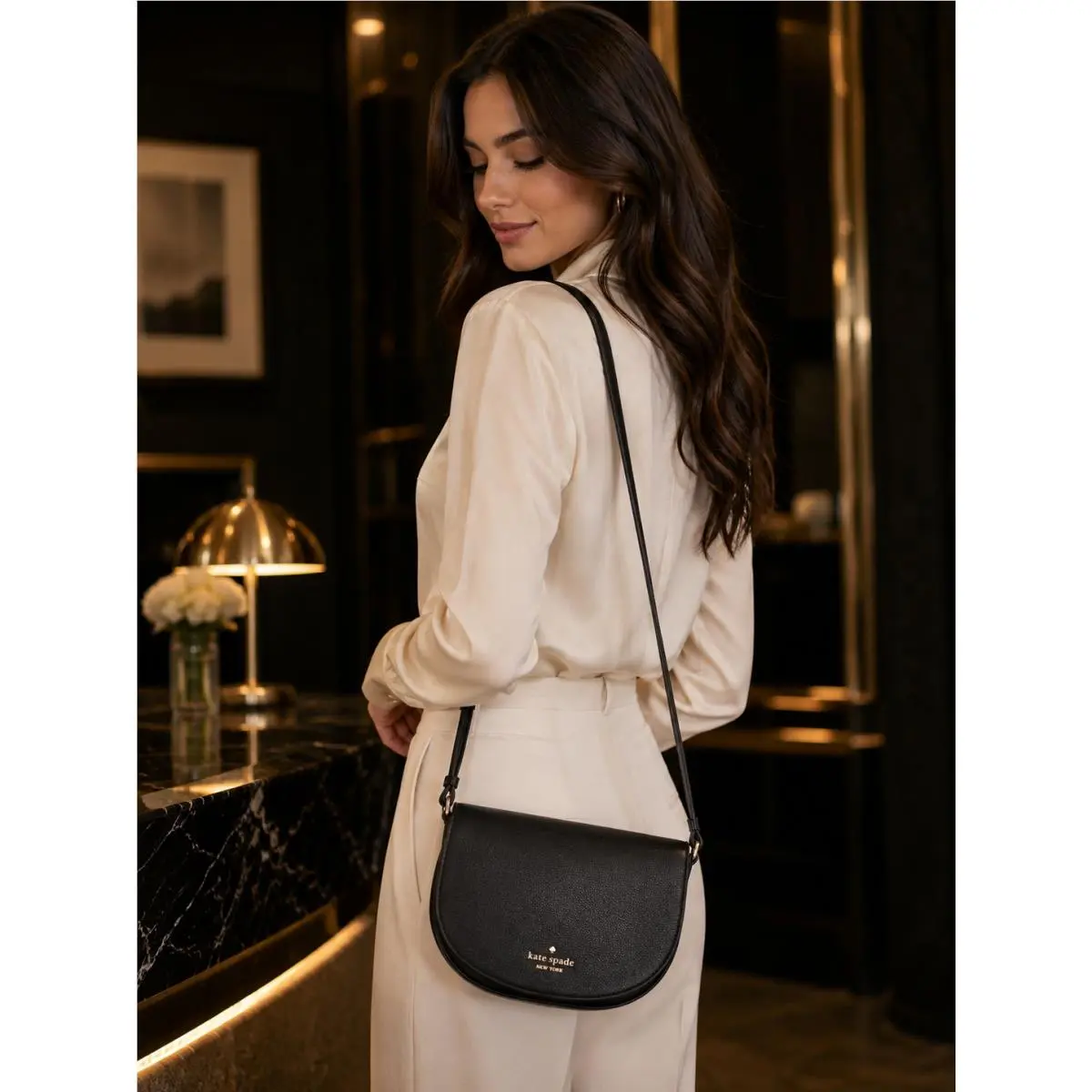 Kate Spade New York Black Leather Crescent Crossbody Bag