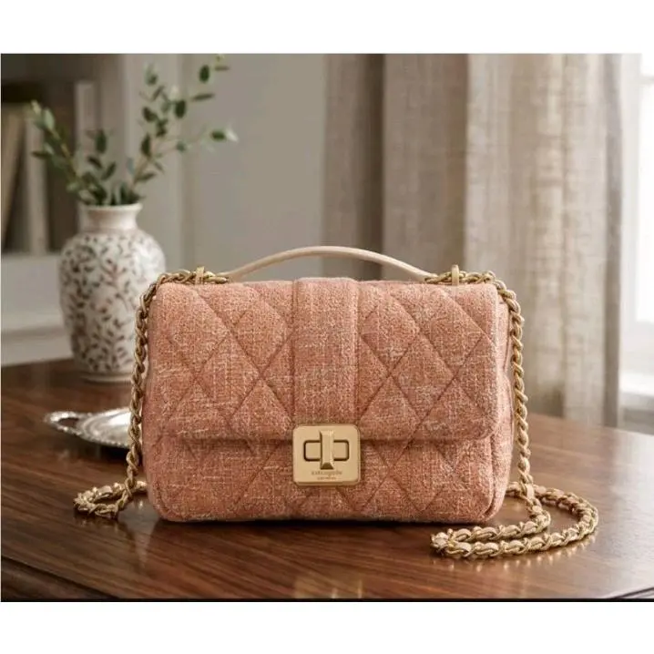 Kate Spade KN593 Carey Quilted Tweed Crossbody Bag in Orange Jasper