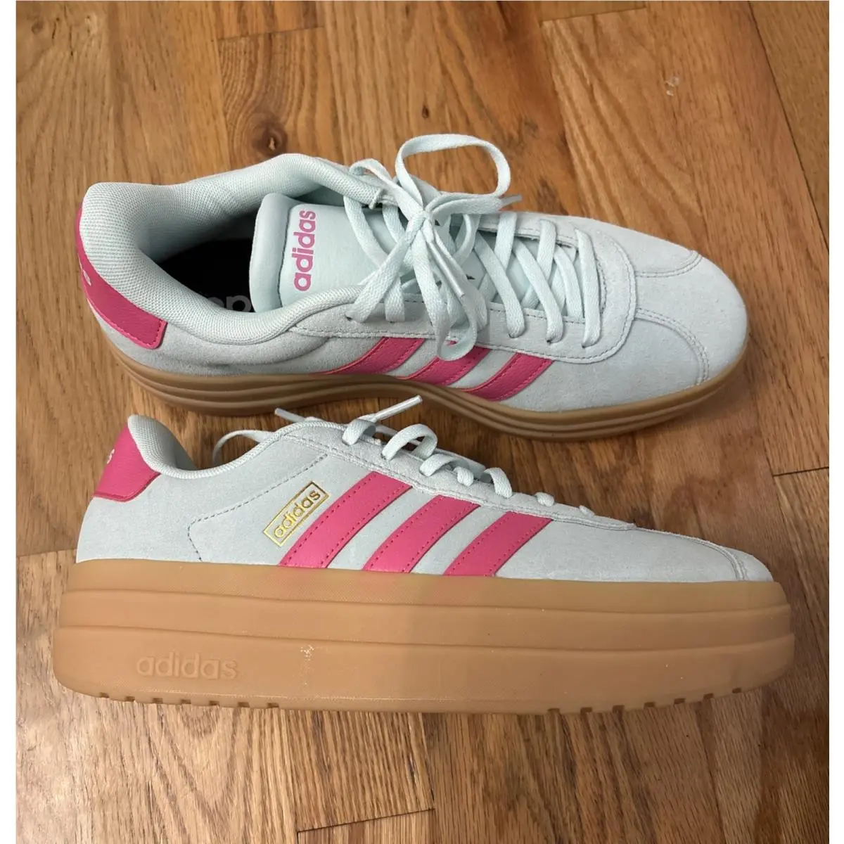 Adidas VL Court Bold Platform Womens 8 Mint Green Pink Suede Sneakers