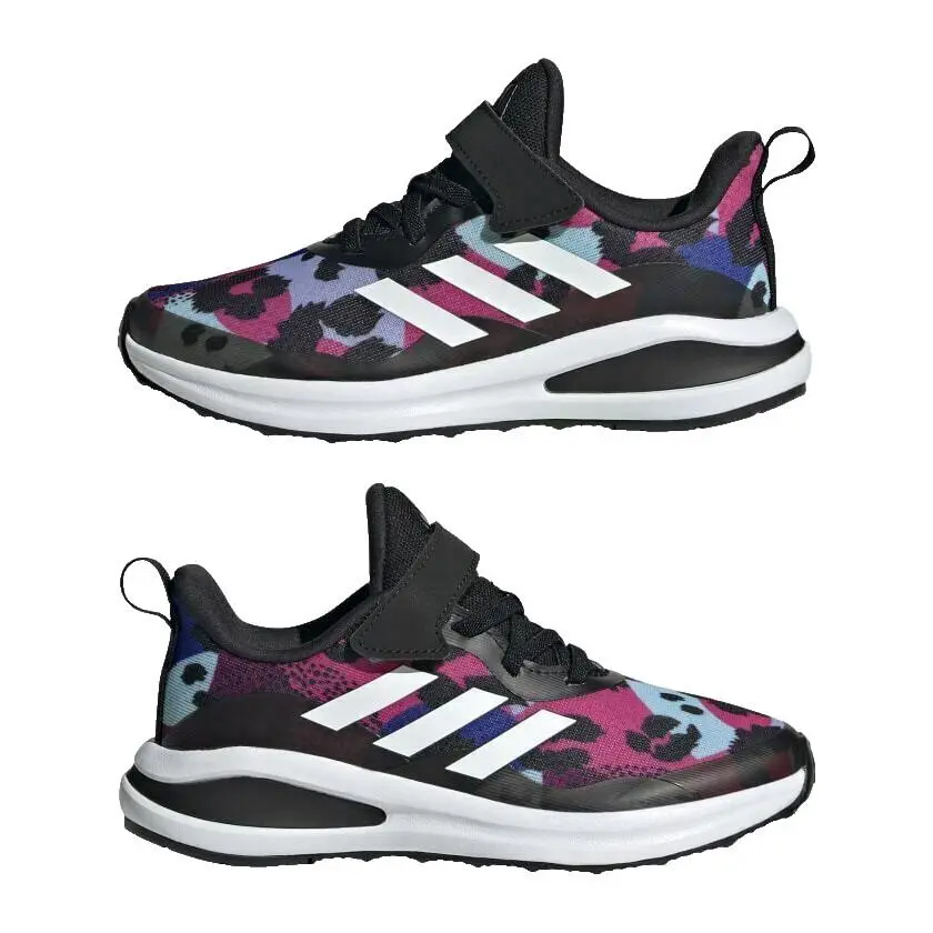 Adidas Fortarun Girls Size 10.5 Cloudfoam Running Sneakers Black/multi 3-Stripes