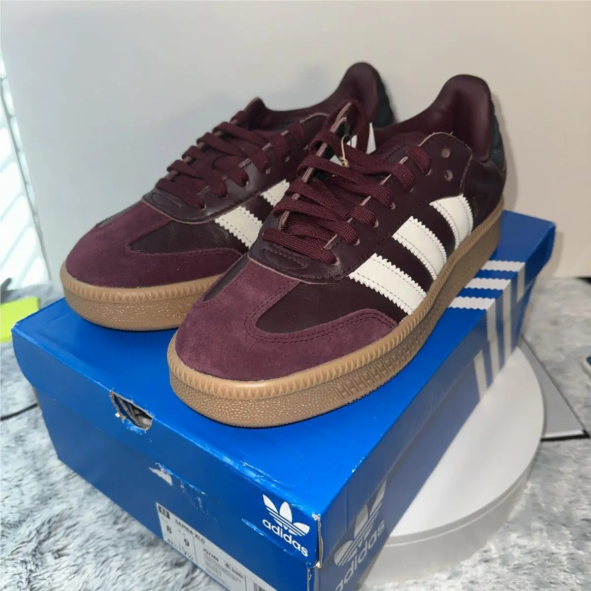 Adidas Originals Samba Xlg Mens Retro Leather - Maroon/beige/gum-red Size 8