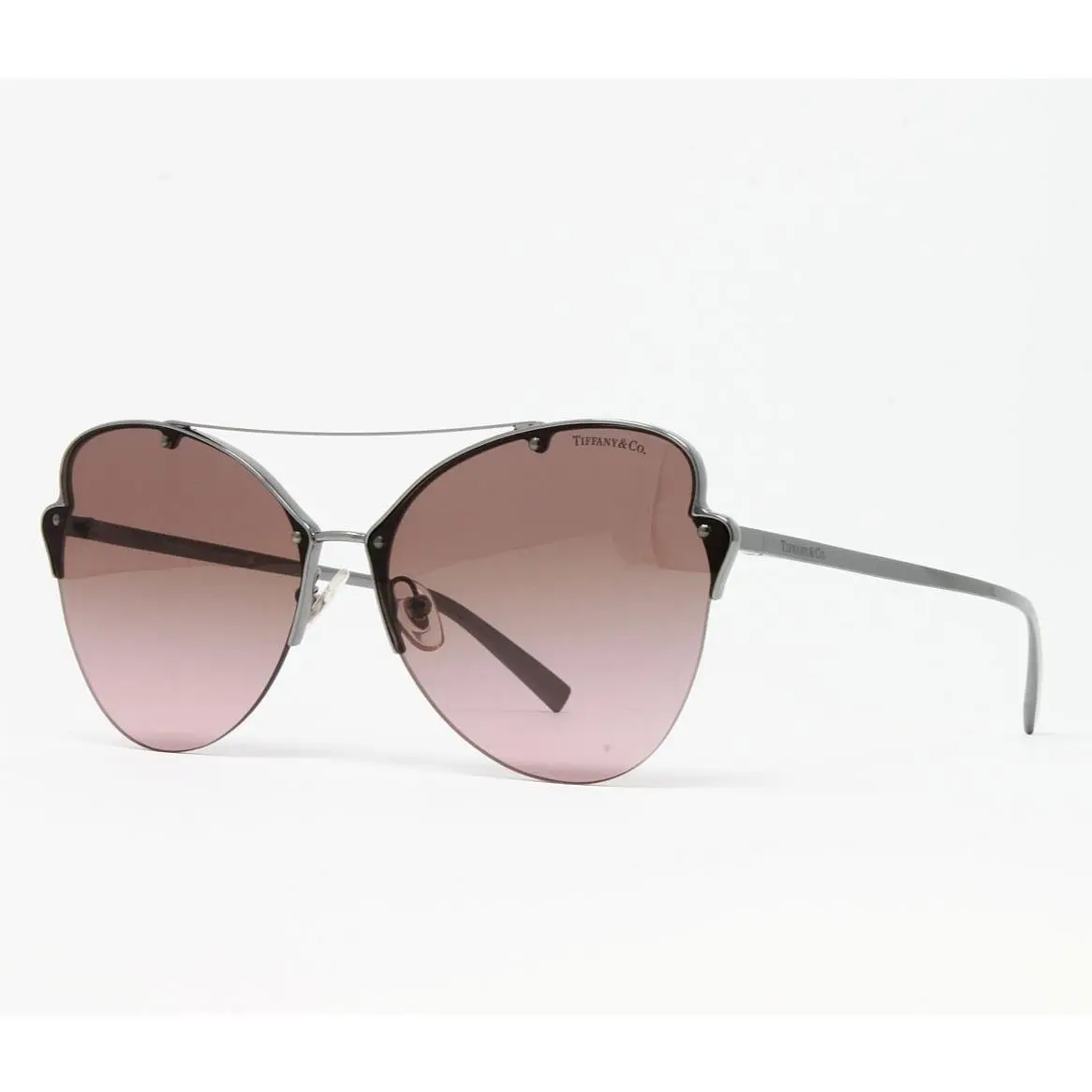 Tiffany Women`s Sunglasses Gunmetal 64mm Half Rim Butterfly Metal TF3063 60039T