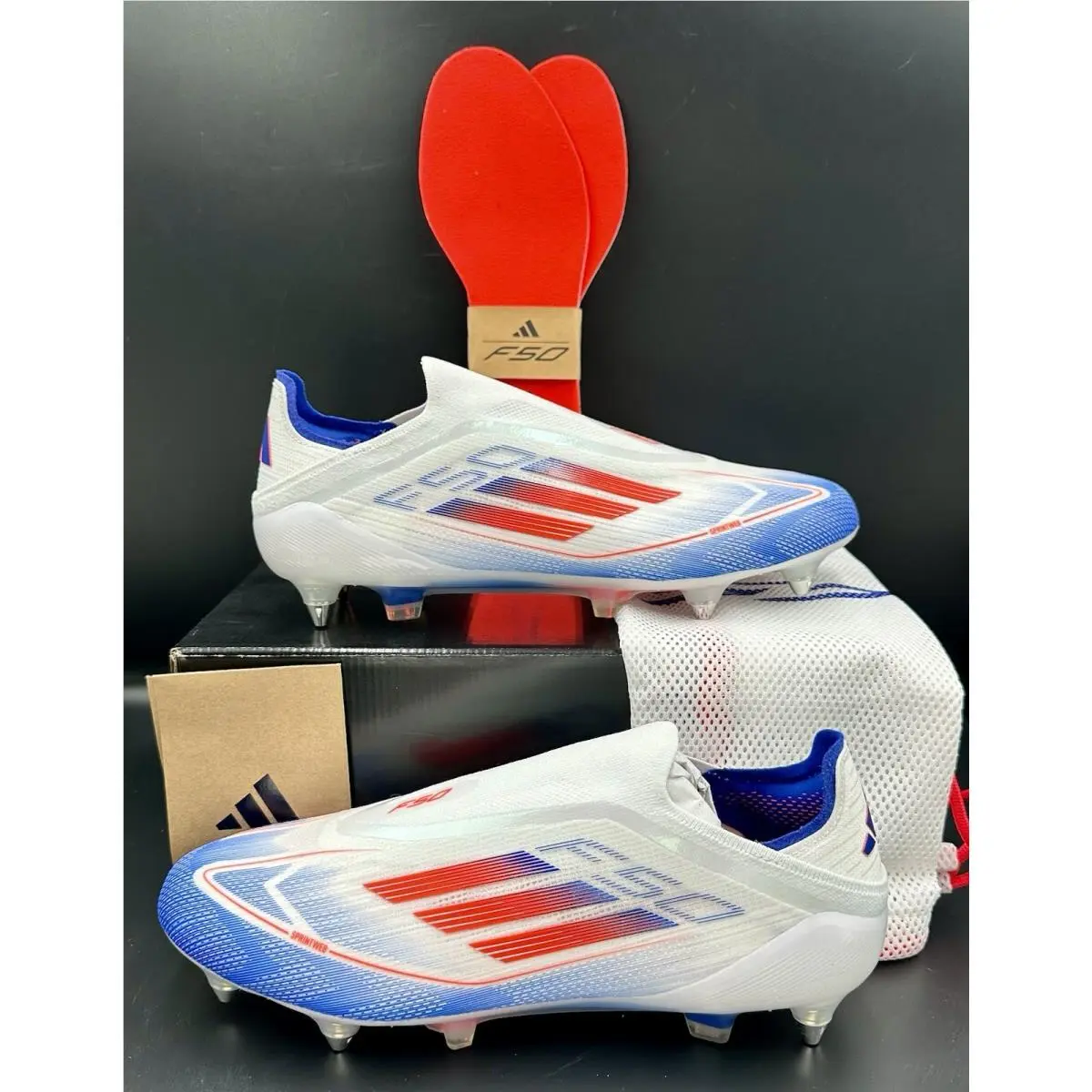 Adidas F50 Elite SG Laceless White Blue Soccer Cleats IF1319 Men`s 9.5