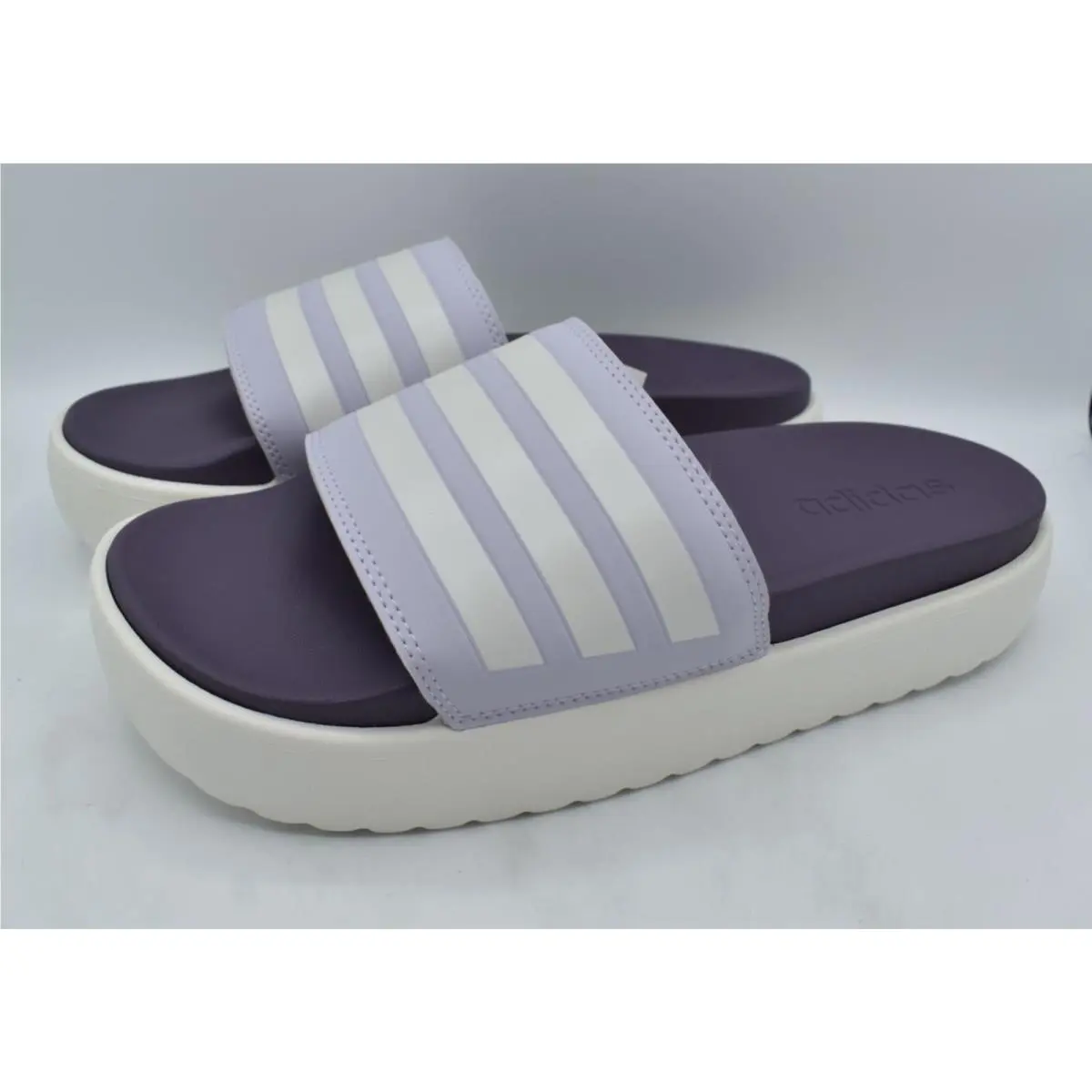 Adidas Womens Size 11 Adilette Platform Purple White Slide Sandals Shoes