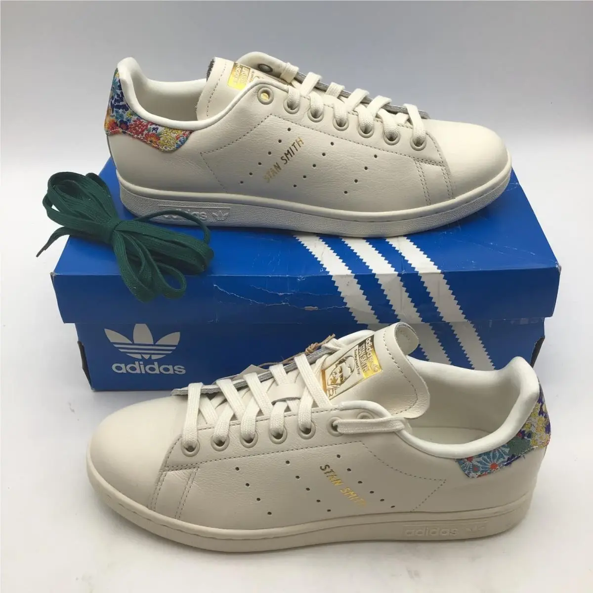 Adidas Stan Smith Floral White Gold Metallic Sneakers JH5637 Womens Size 8