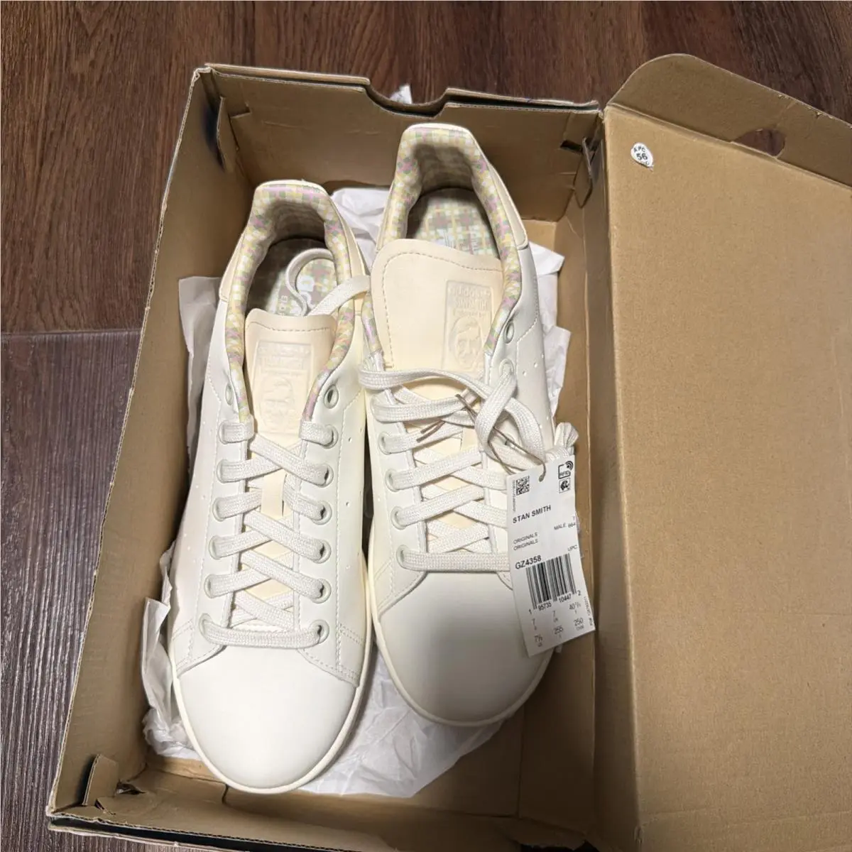 Adidas Stan Smith Off White Ecru Tint Cream Sneakers Men`s SZ 7.5 Plaid Interior