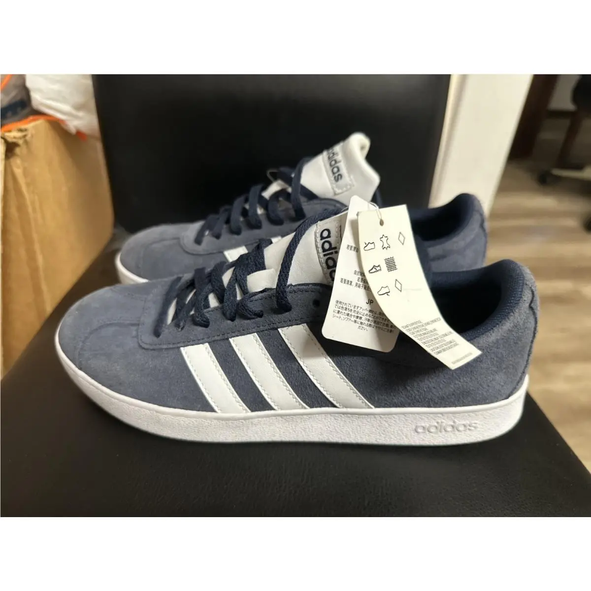 Tags Adidas VL Court 2.0 Suede Sneakers DA9854 Navy Blue White Men’s Size 8M