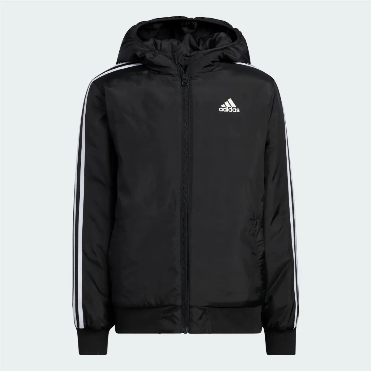 Adidas Black White 3-Stripes Full Zip Hooded Jacket Teen Youth Size M 10-12