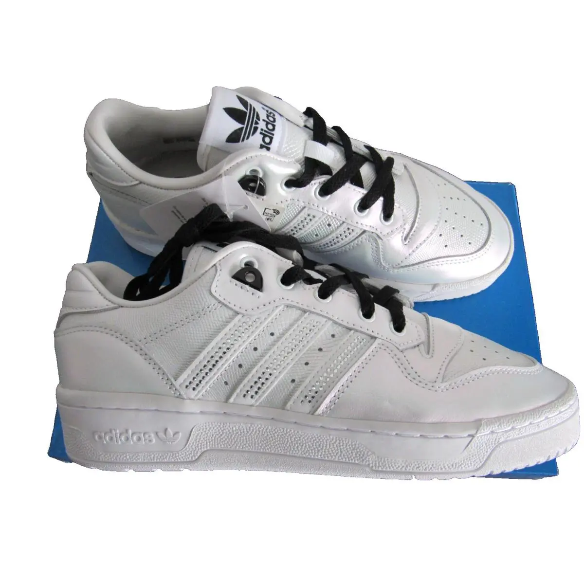 Adidas Rivalry Low Sneakers White Leather Rhinestone 3-Stripe Women`s Size 8