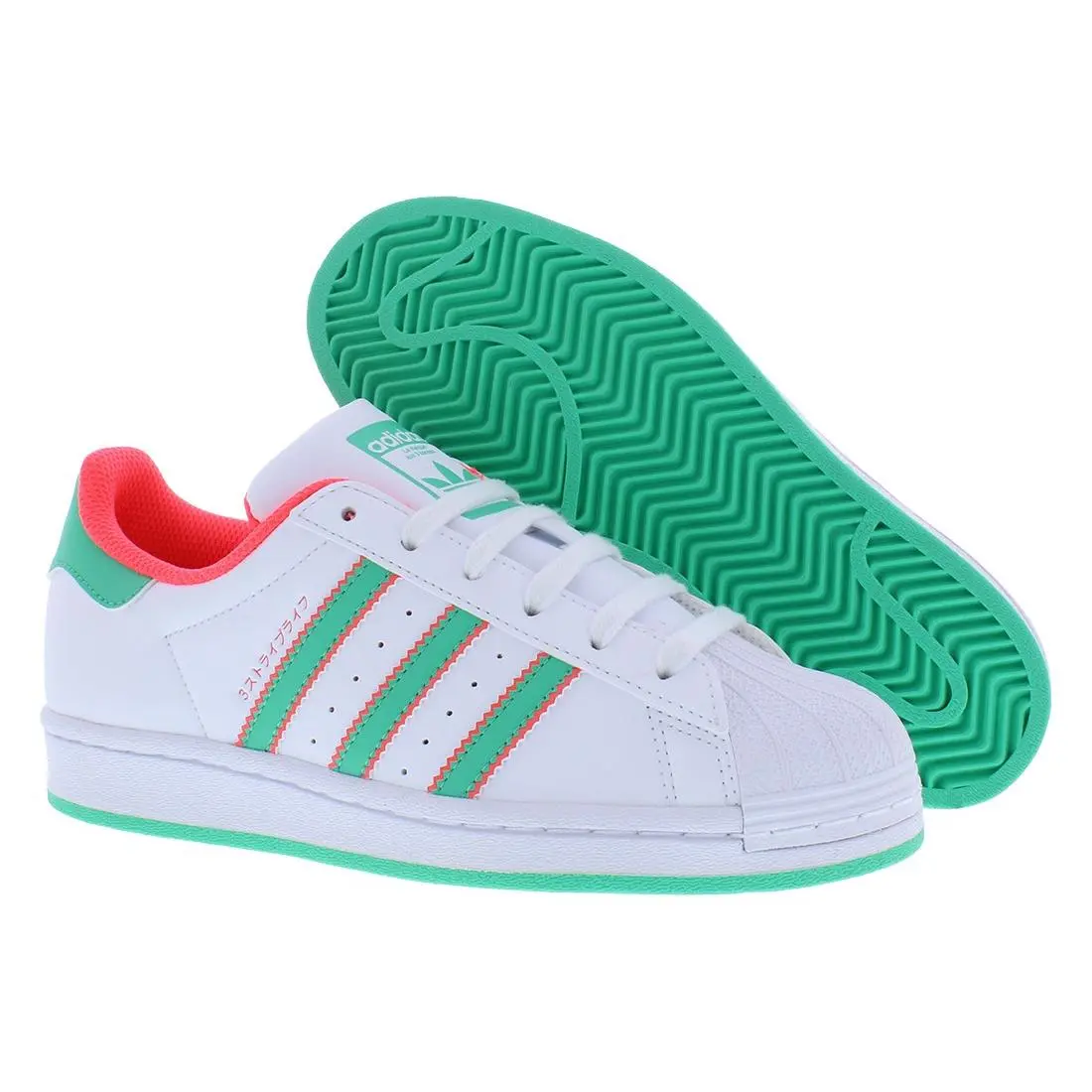 Adidas Superstar GS Girls Shoes Size 4.5 Color: White/green/red