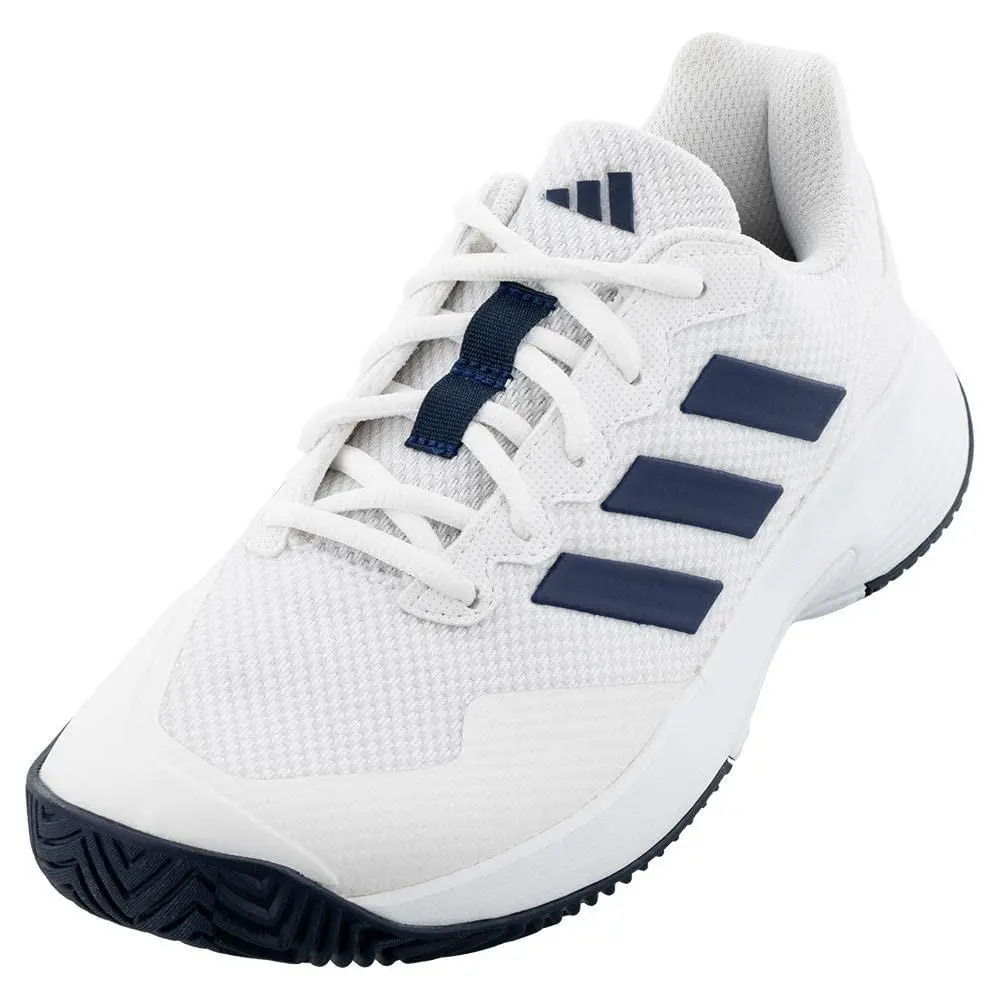 Adidas Men`s Tennis Shoes White Navy Blue Breathable Lightweight Eva Midsole