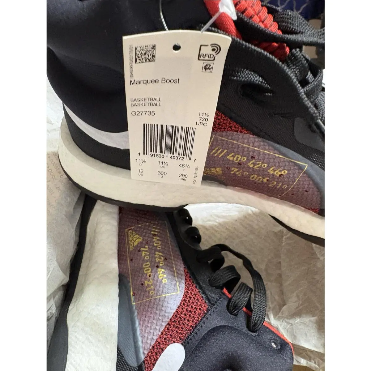 Adidas Marquee Boost g27735 Men`s High Black/ White Lace Chose sz 11.5-12