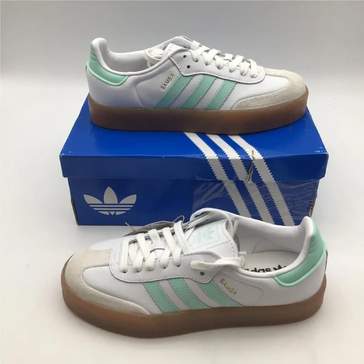 Adidas Samba J Big Kids White Gum Sole Sneakers Shoes Size 5.5 JQ1314