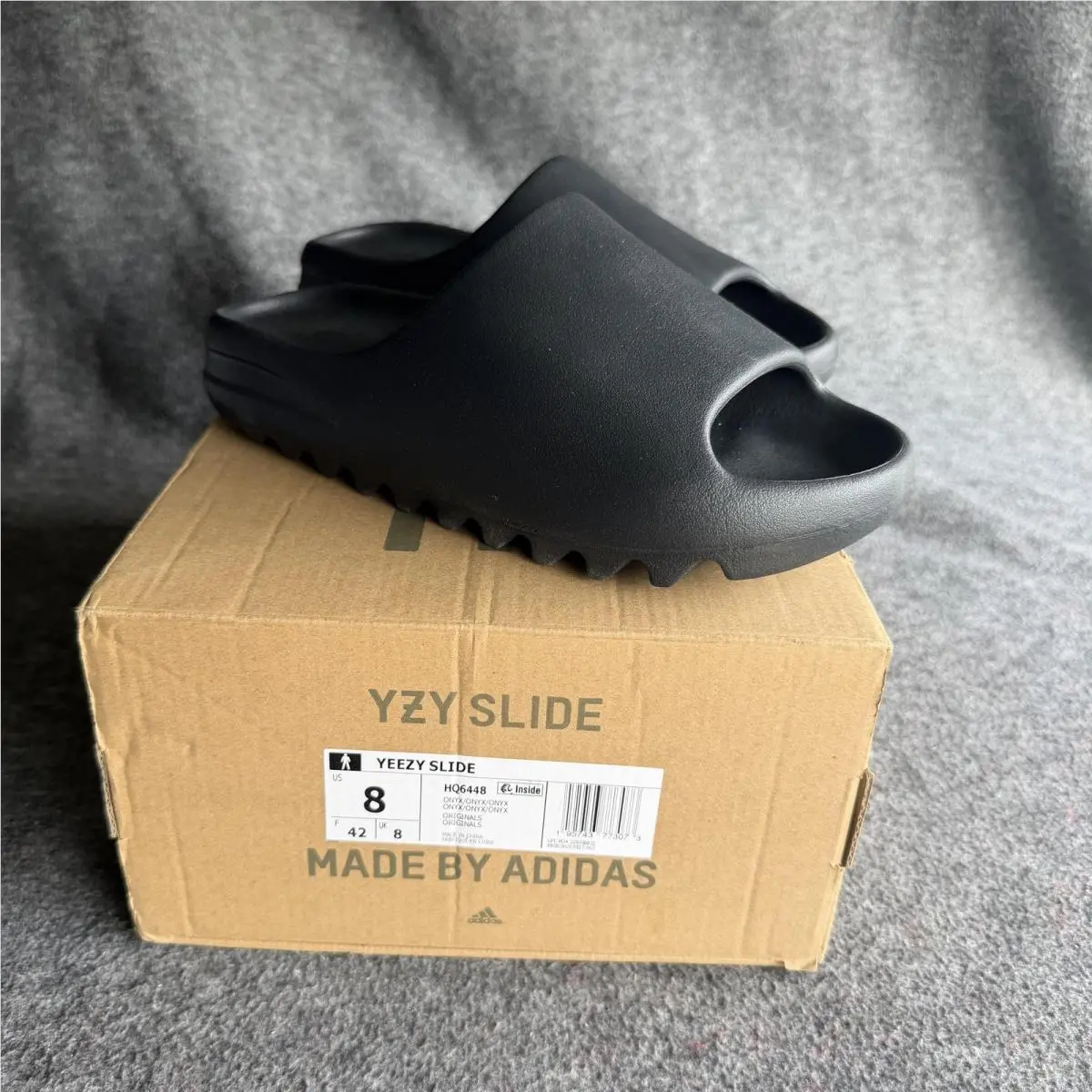 Adidas Yeezy Slide Sandals Shoes Mens Size 8 Black Onyx Slip On Comfort HQ6448