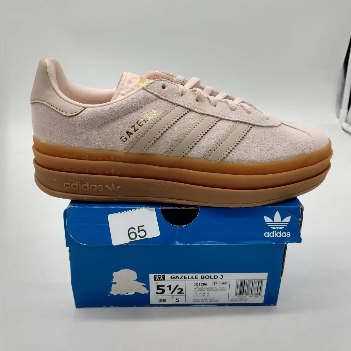 Adidas Gazelle Bold J Shoes 675005 Youth 5.5 Pink Suede Gum Platform Sneakers