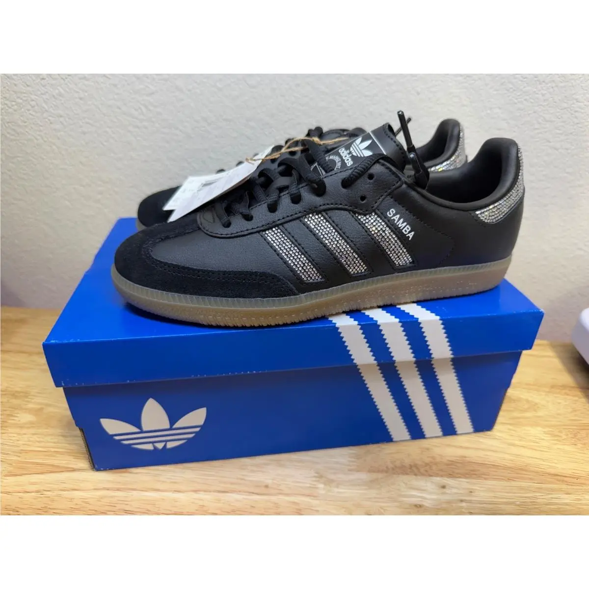 Adidas Samba OG J Kids Black Silver Rhinestone Sneakers KK1974 Size 5.5Y
