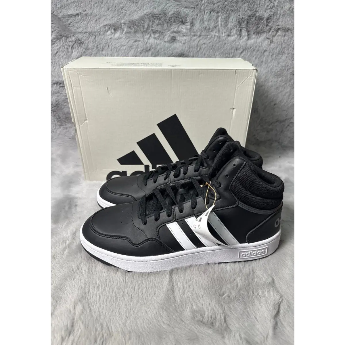 Adidas Hoops 3.0 Mid Classic Vintage Men`s Shoes 12 Core Black-cloud White