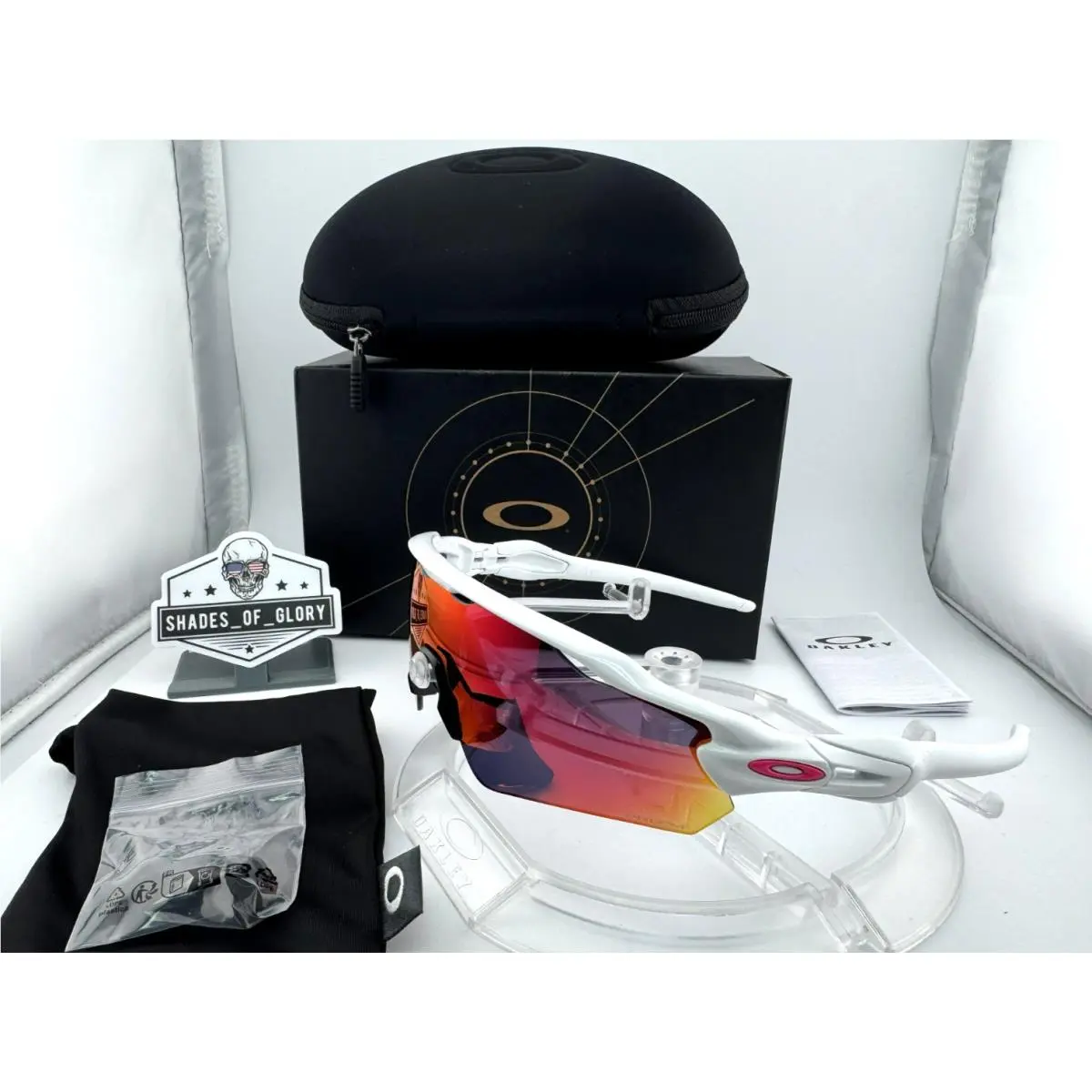 Oakley Radar EV Path Custom White W/ Prizm Road Iridium Red Neon Pink Sunglasses