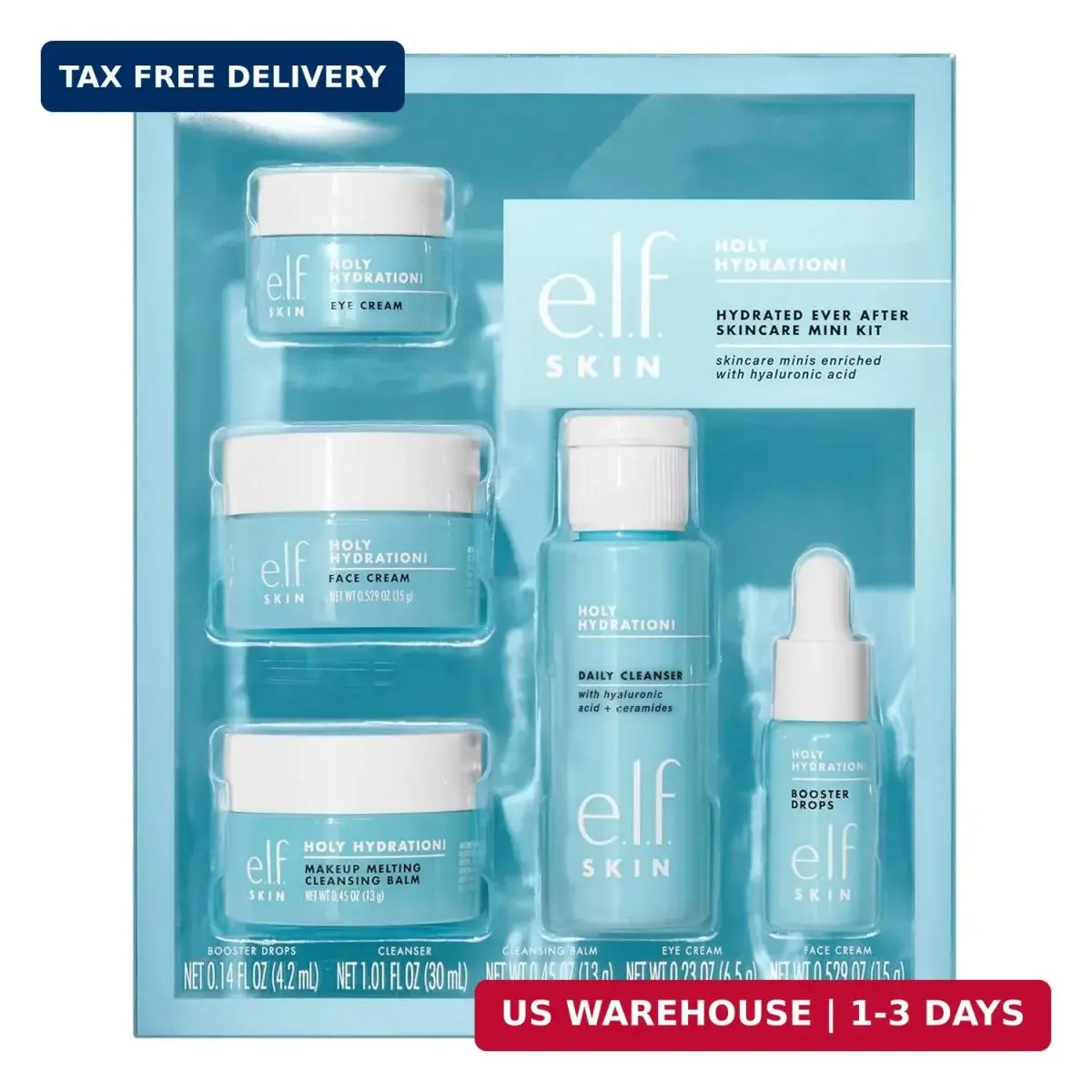 E.l.f. Skin Holy Hydration Hydrated Ever After Skincare Mini Kit Cleanser Mak