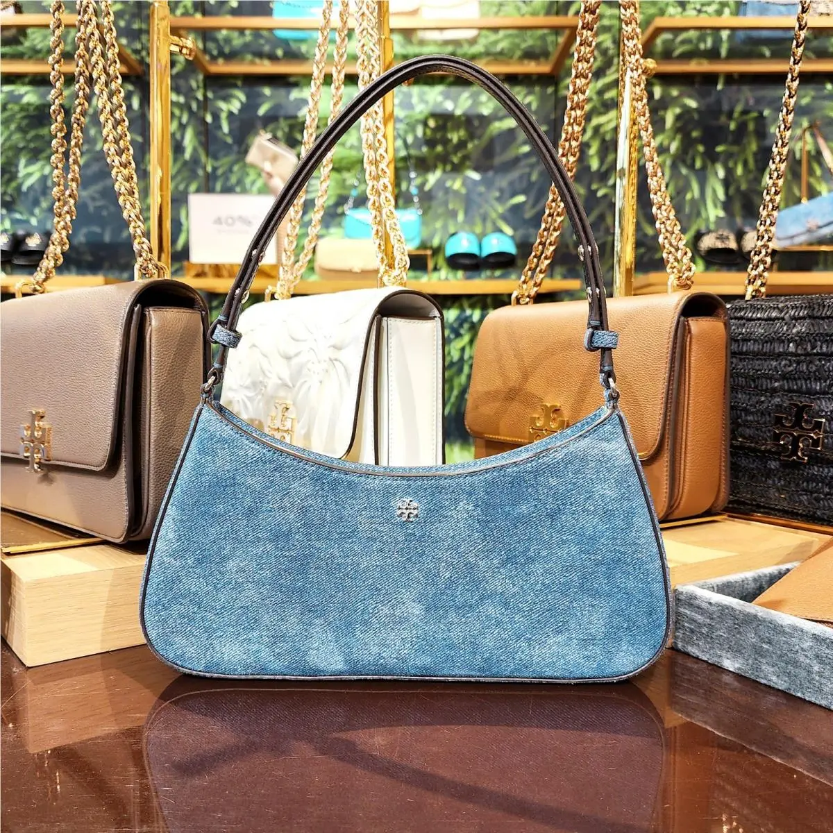Latest Tory Burch Emerson Denim Suede Adjustable Shoulder Bag Purse 175800