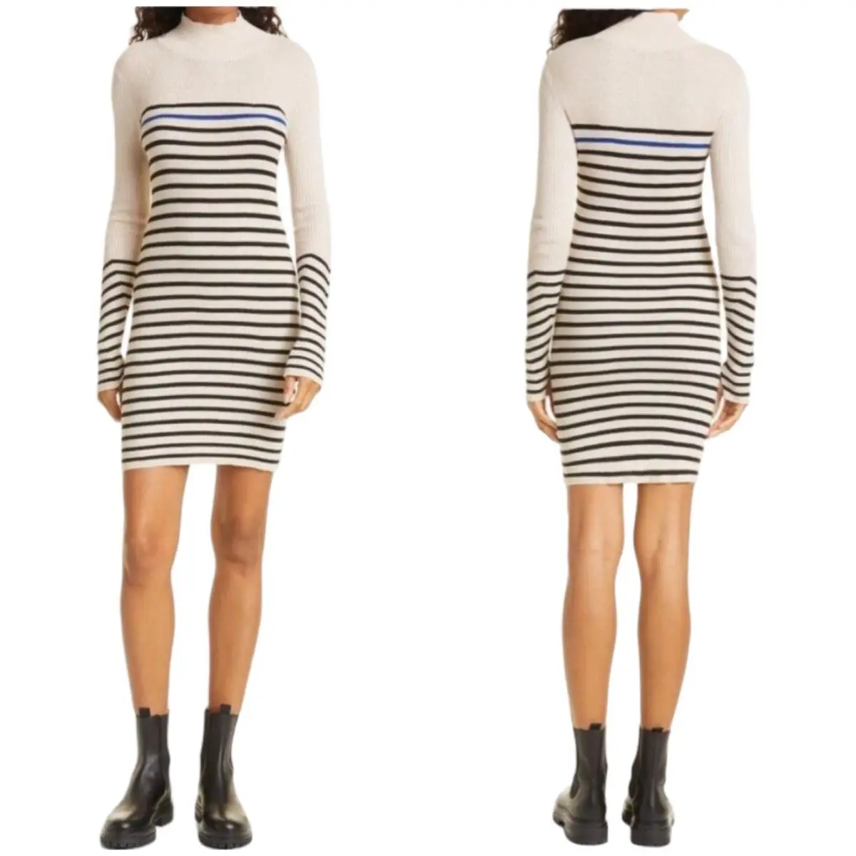 Rag Bone Kate Stripe Turtleneck Mini Sweater Dress Size L Cashmere Blend by Rag & Bone