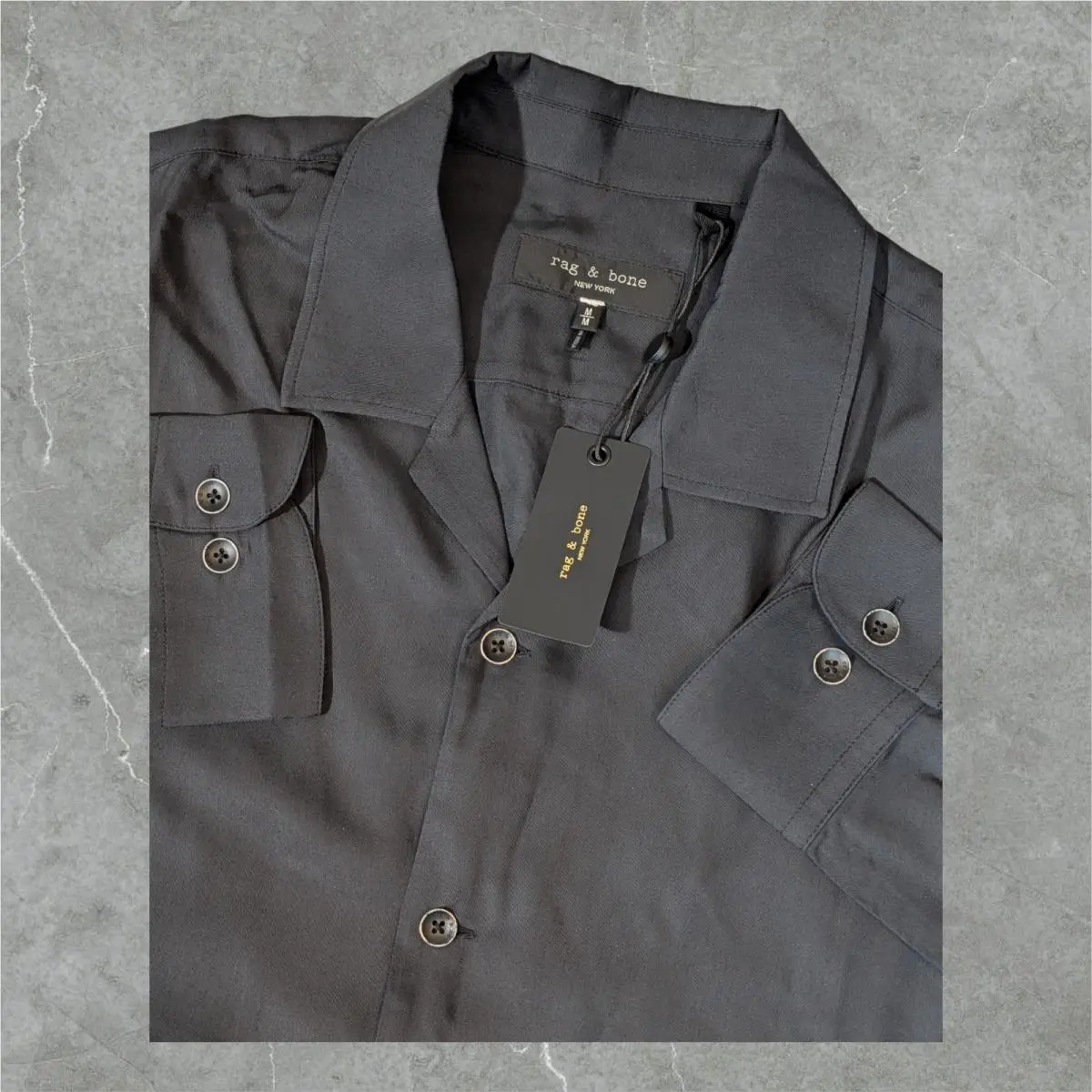 Rag Bone Alan Shirt Men Medium Button Up Long Sleeve Viscose Black