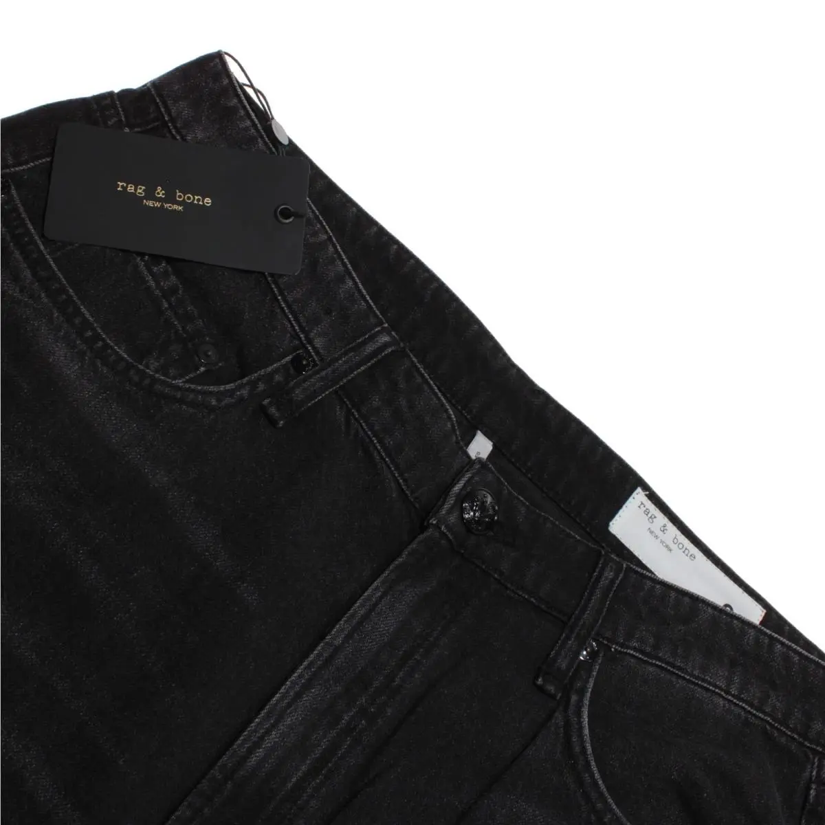 Rag Bone Denim Jeans Size 30 US Logan Mid Rise Wide Leg in Black Cotton
