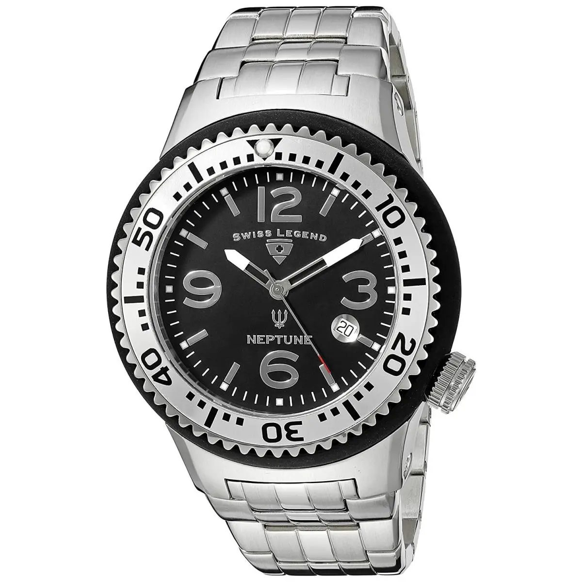 21819P-11-SB Neptune Force Stainless Steel Black Dial Men`s Watch by Swiss Legend