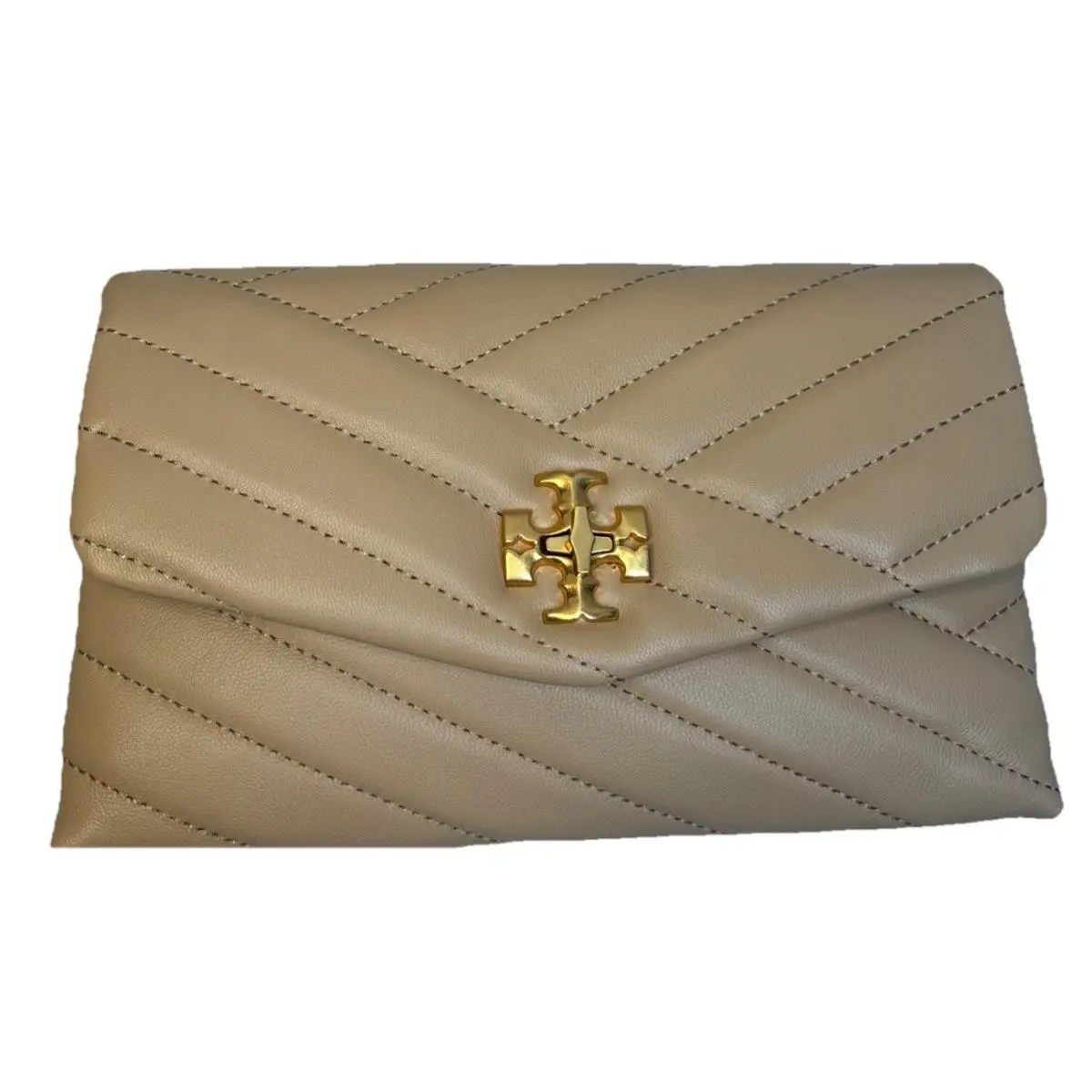 Tory Burch Kira Chevron Chain Wallet Small Desert Dune Gold
