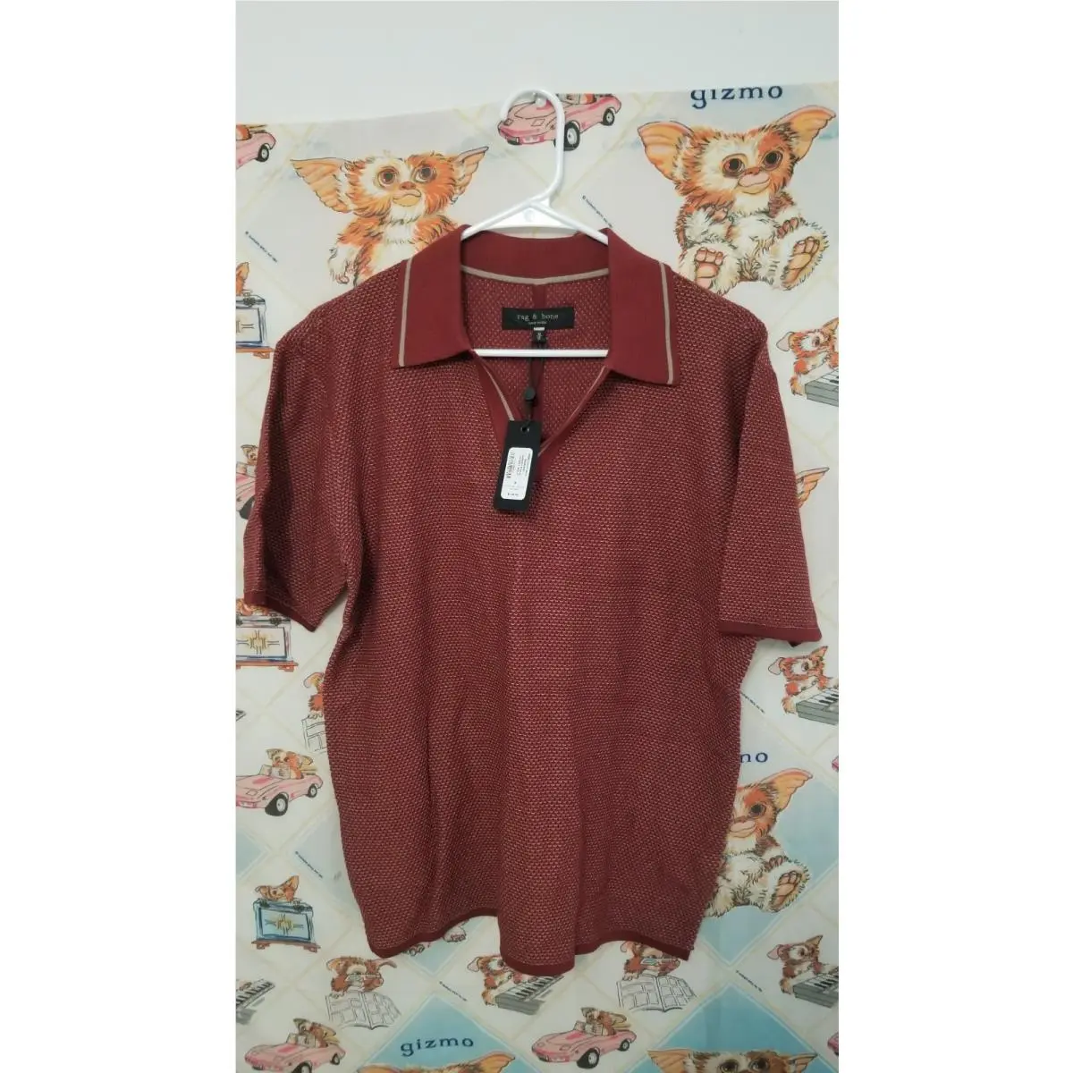 Rag Bone Maroon Harvey Pique Johnny Polo Short Sleeve Shirt Medium