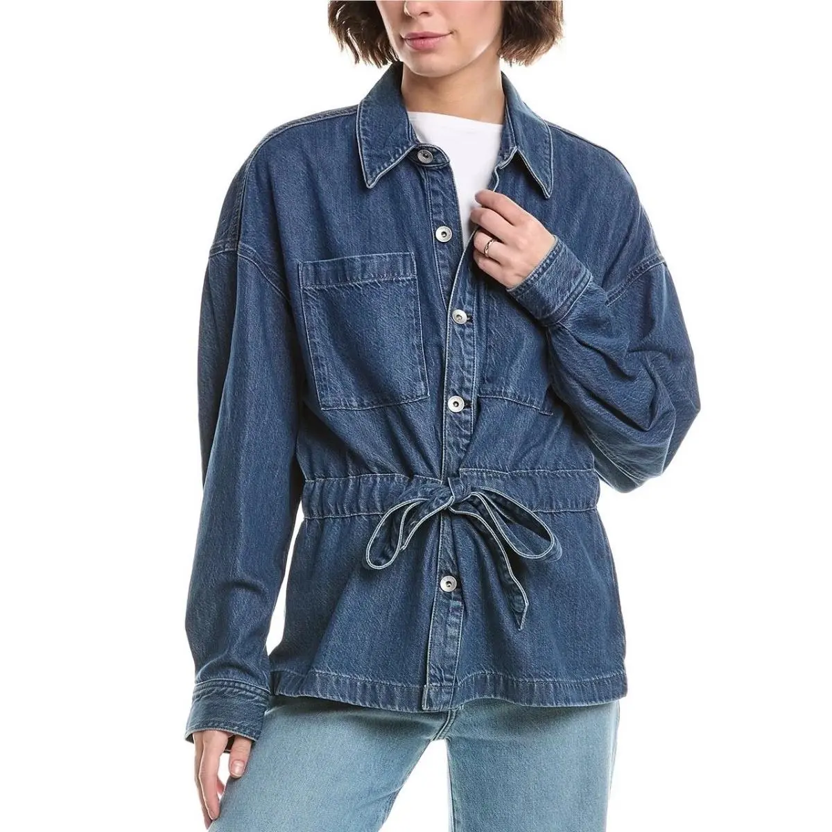Rag Bone XL Layla Jacket Acworth Denim Jean Cotton Blend Drawstring