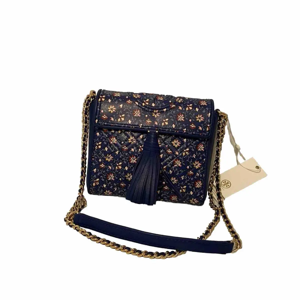Tory Burch Fleming Printed Box Crossbody Bag Blue Wild Pansy Dust Bag