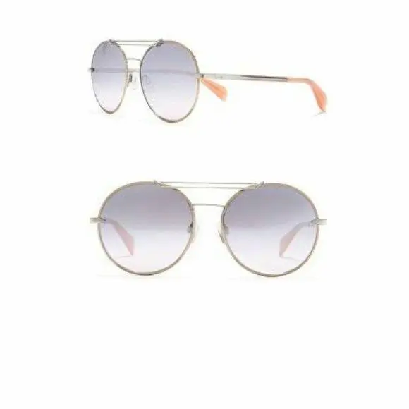 Rag Bone Womens Silver Round Metal Frame Rim Sunglasses 59mm UV Case