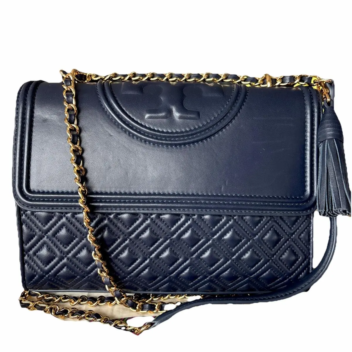 Tory Burch Fleming Convertible Navy Blue Shoulder Bag-medium-new with Dust Bag