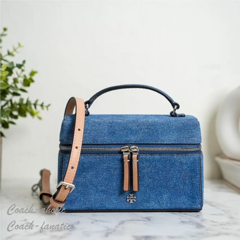 Tory Burch Emerson Denim Suede Vanity Bag Crossbody in Dark Denim