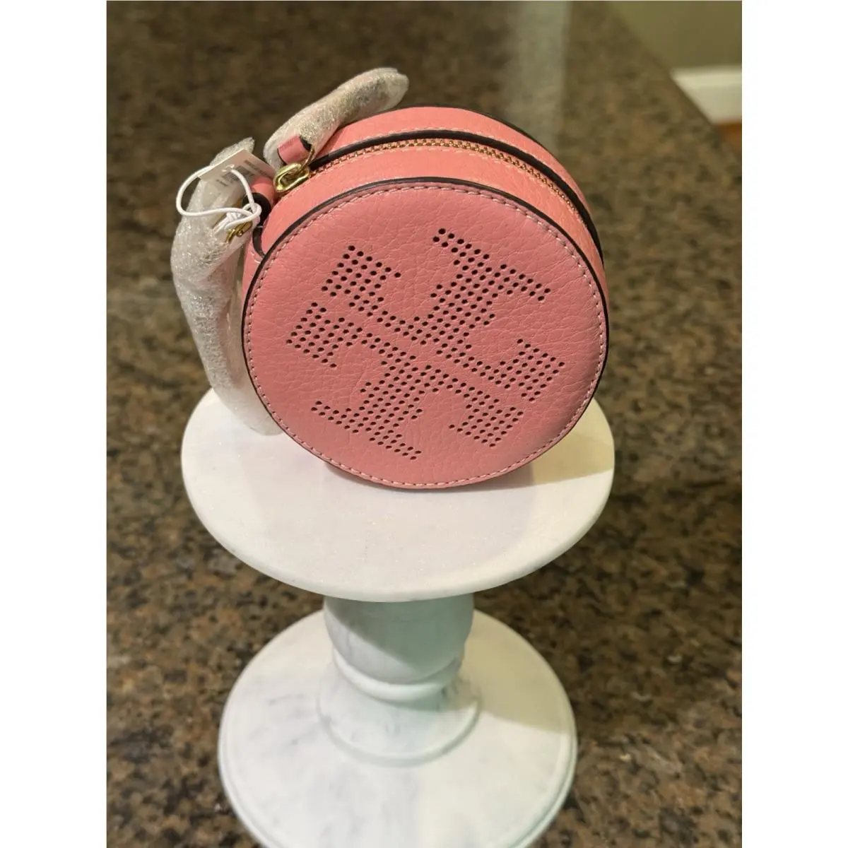 Tory Burch Perforated-logo Circle Pouch Key Fob - Cosmo Pink - 36732