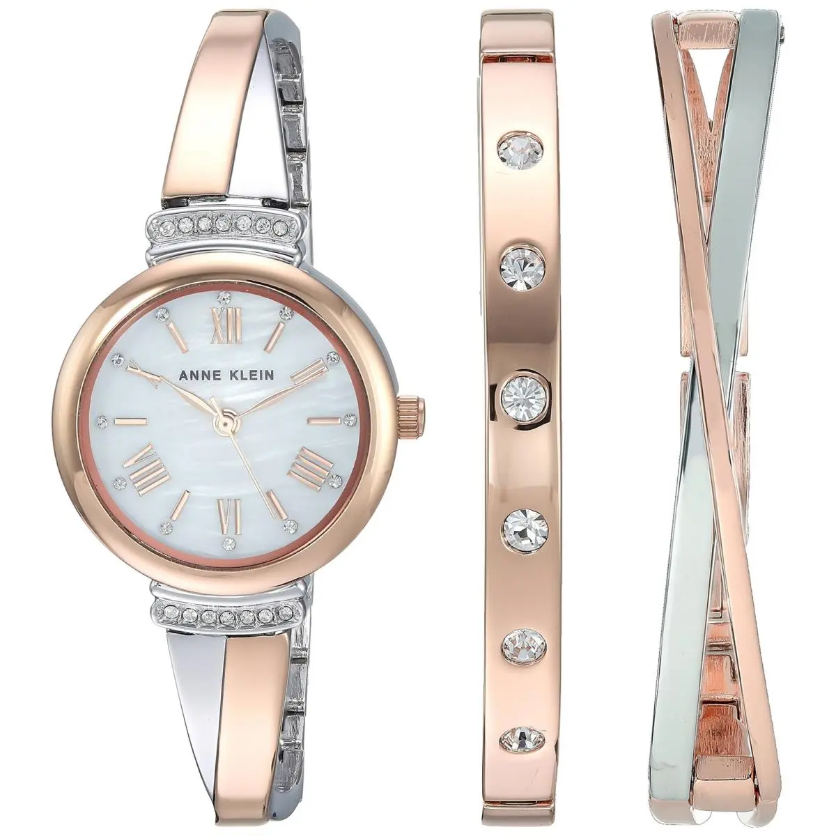 Anne Klein Women`s Premium Crystal Accented Bangle Watch Rose Gold/silver